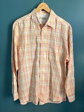 Tommy Bahama Men's 100% Linen Plaid Button-Down Long Sleeve Shirt Size M